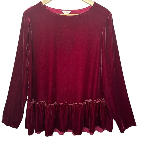 Sundance Top Women's Size L Silk Blend Velvet Merlot Cranberry Party Whimsigoth - Picture 1 of 13
